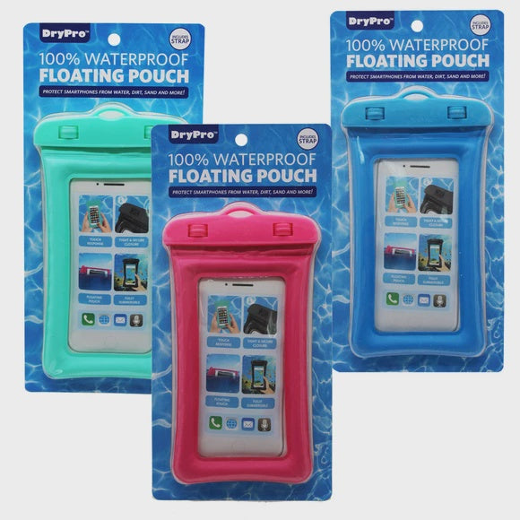 DryPro Waterproof Floating Smartphone Pouch with Strap in Assorted Colors on Clip Strip Kole Imports
