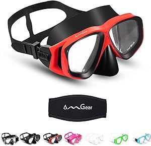 Children Dive Mask Two-Lens Swim Goggles with Nose UV Protection Recreation Tempered Glass Free Diving Goggles Snorkeling Mask (Red008) AMAZON